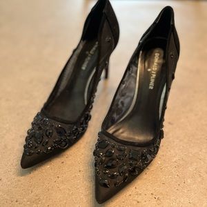 Donald Pliner black jeweled heels, size 8.5